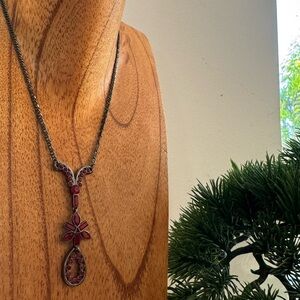 Vintage GIVENCHY Red Crystal Gothic Pendant Negligee Necklace